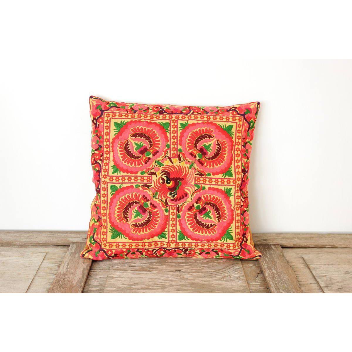 Hmong Bird Embroidered Pillow Cover - Thailand