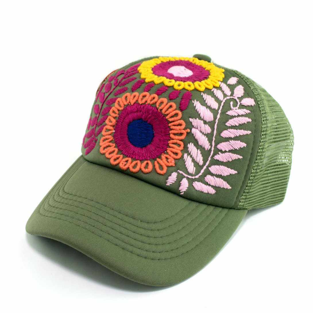 Tulum Hand Embroidered Trucker Flower Hat - Mexico