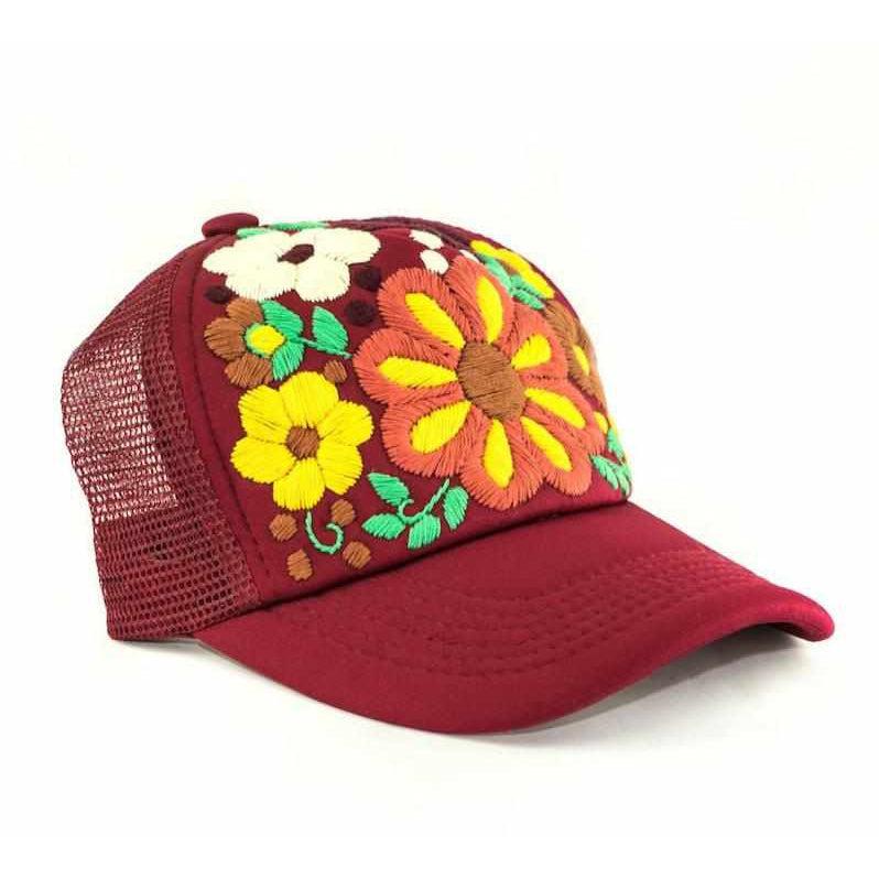 Tulum Hand Embroidered Trucker Flower Hat - Mexico