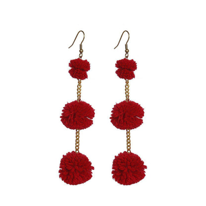 Pom Pom Triple Earrings - Thailand
