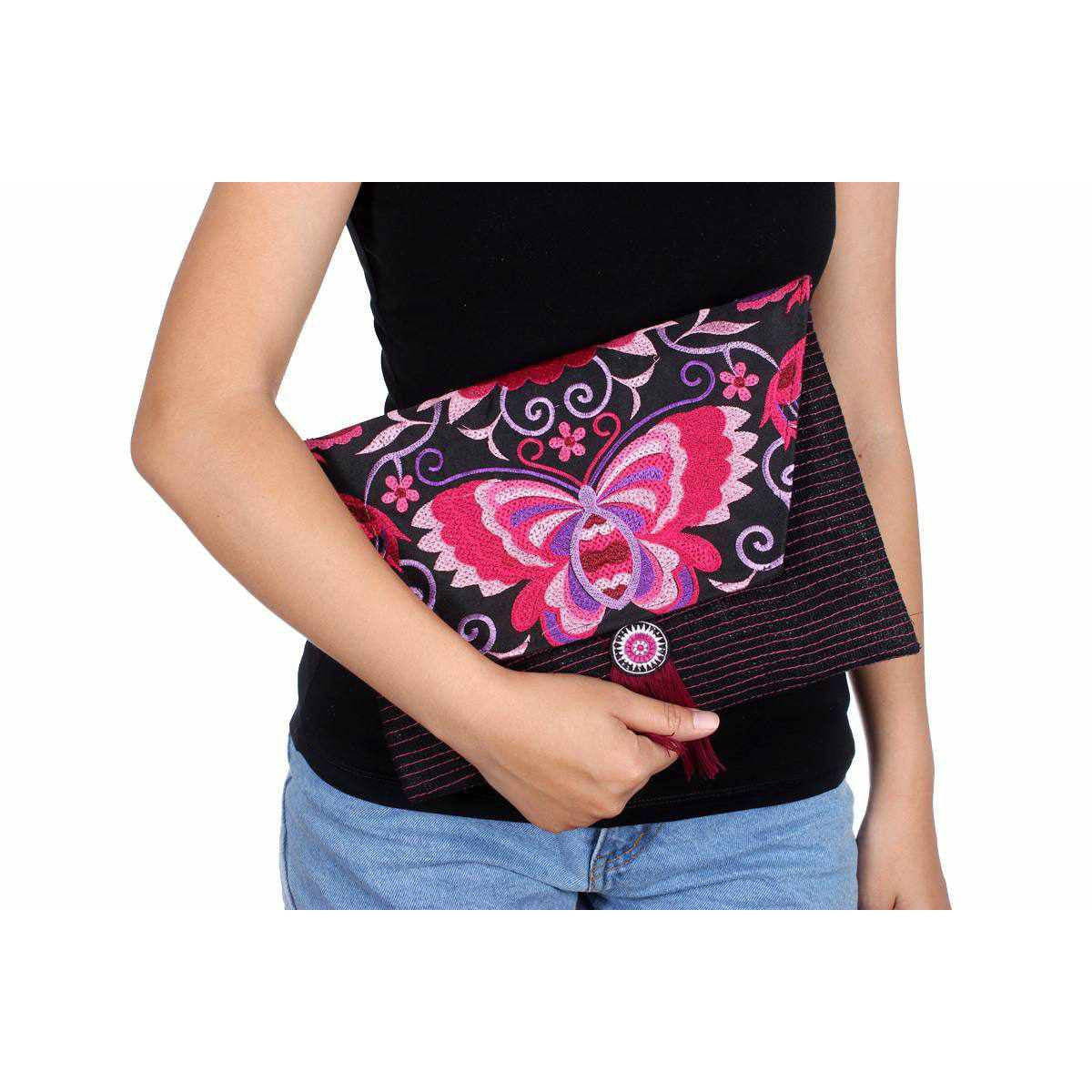 Butterfly Embroidered Tassel Clutch | iPad Bag- Thailand