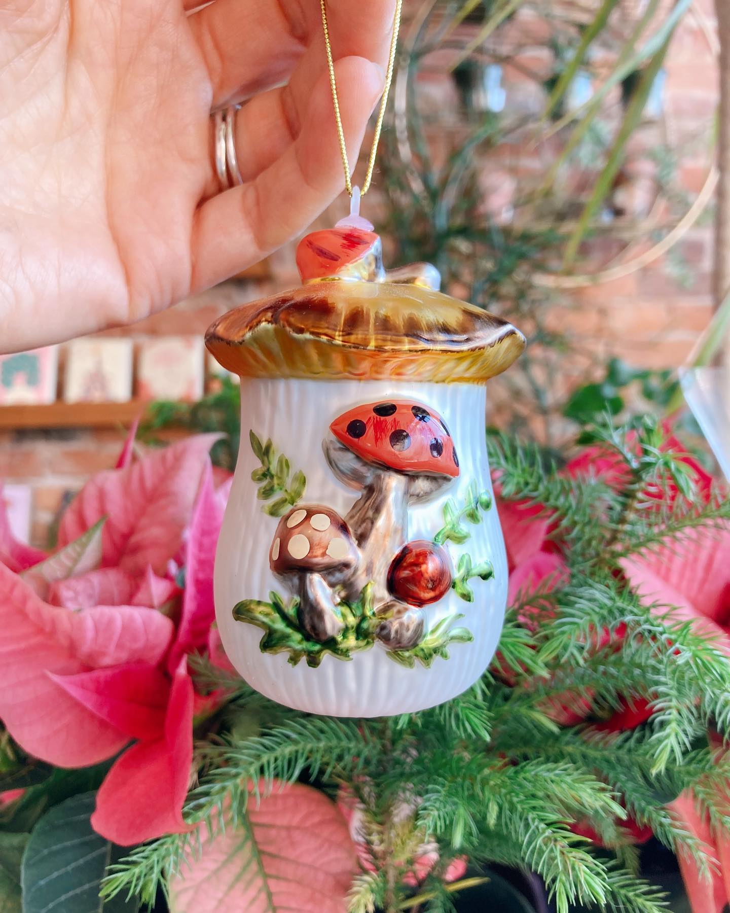 Retro Mushroom Cookie Jar Glass Ornament
