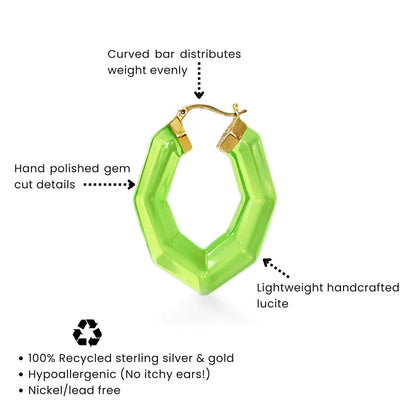 Pear Gem Lucite Hoop Earrings