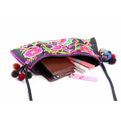 Crossbody Embroidered Hmong Floral Geometric Bag - Thailand