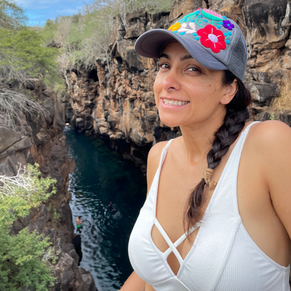 Tulum Hand Embroidered Trucker Flower Hat - Mexico
