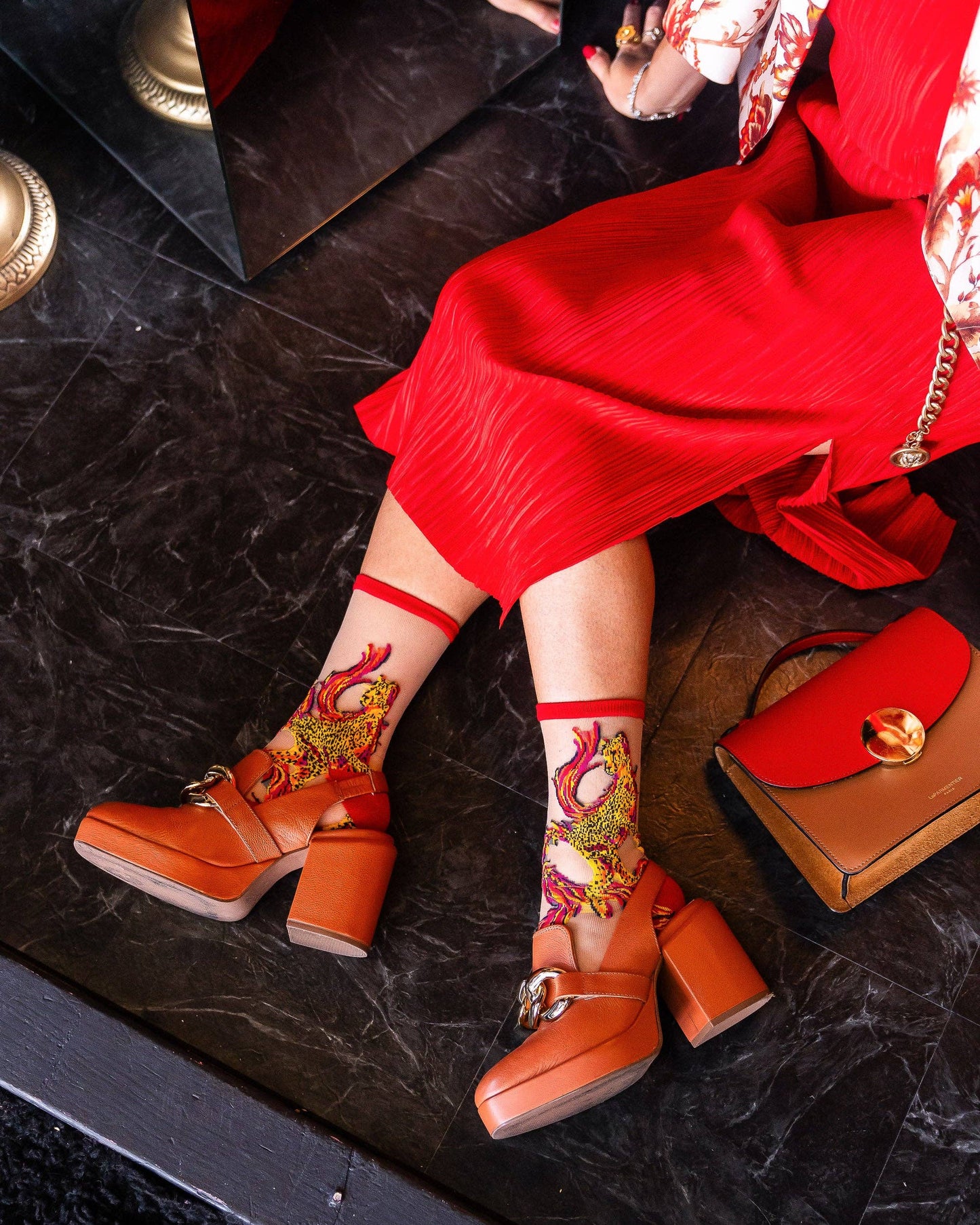 Flaming Cheetah Sheer Crew Sock