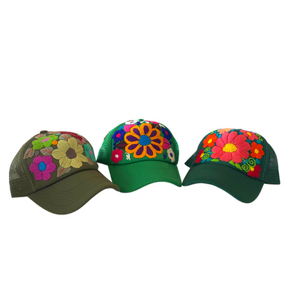 Tulum Hand Embroidered Trucker Flower Hat - Mexico