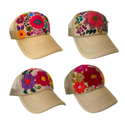 Tulum Hand Embroidered Trucker Flower Hat - Mexico