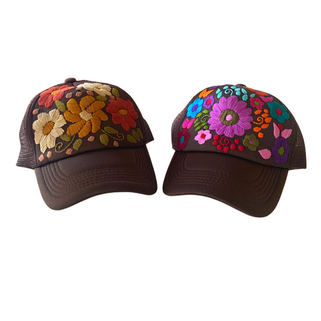 Tulum Hand Embroidered Trucker Flower Hat - Mexico