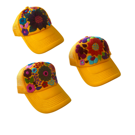 Tulum Hand Embroidered Trucker Flower Hat - Mexico