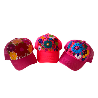 Tulum Hand Embroidered Trucker Flower Hat - Mexico