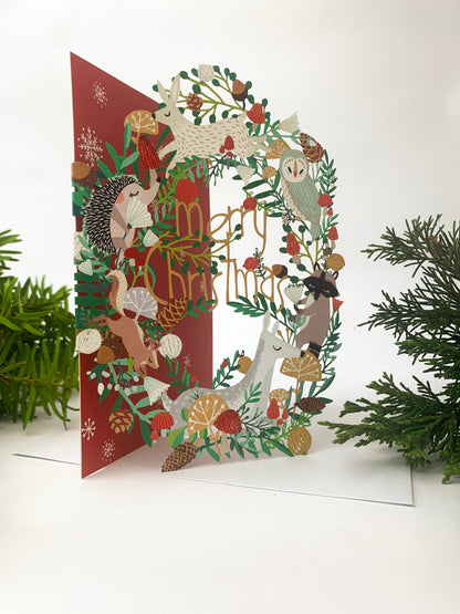 Animal Wreath Lasercut Christmas Card