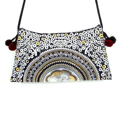 Crossbody Embroidered Hmong Floral Geometric Bag - Thailand