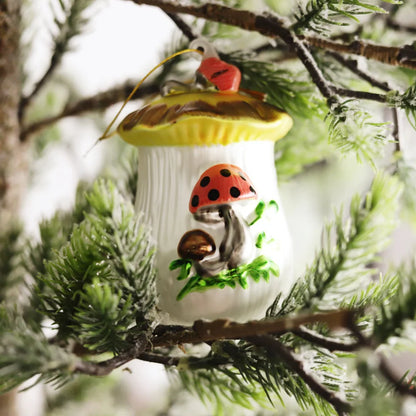 Retro Mushroom Cookie Jar Glass Ornament