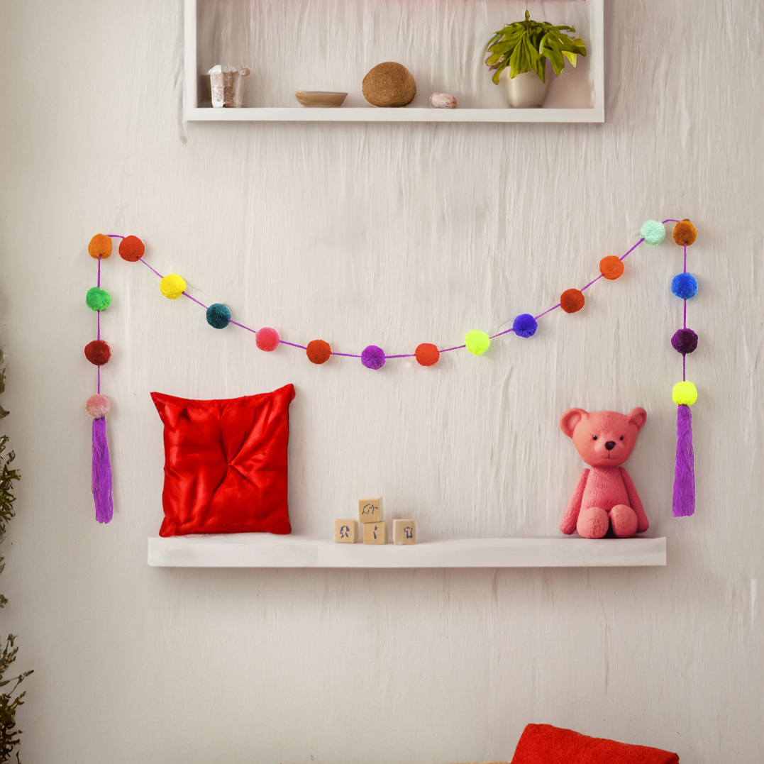 Hanging Garland Decor Boho Multicolor Pom Pom Strip - Mexico