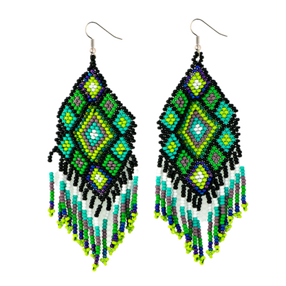 Flor Geometric Seed Bead Boho Fringe Earrings - Guatemala