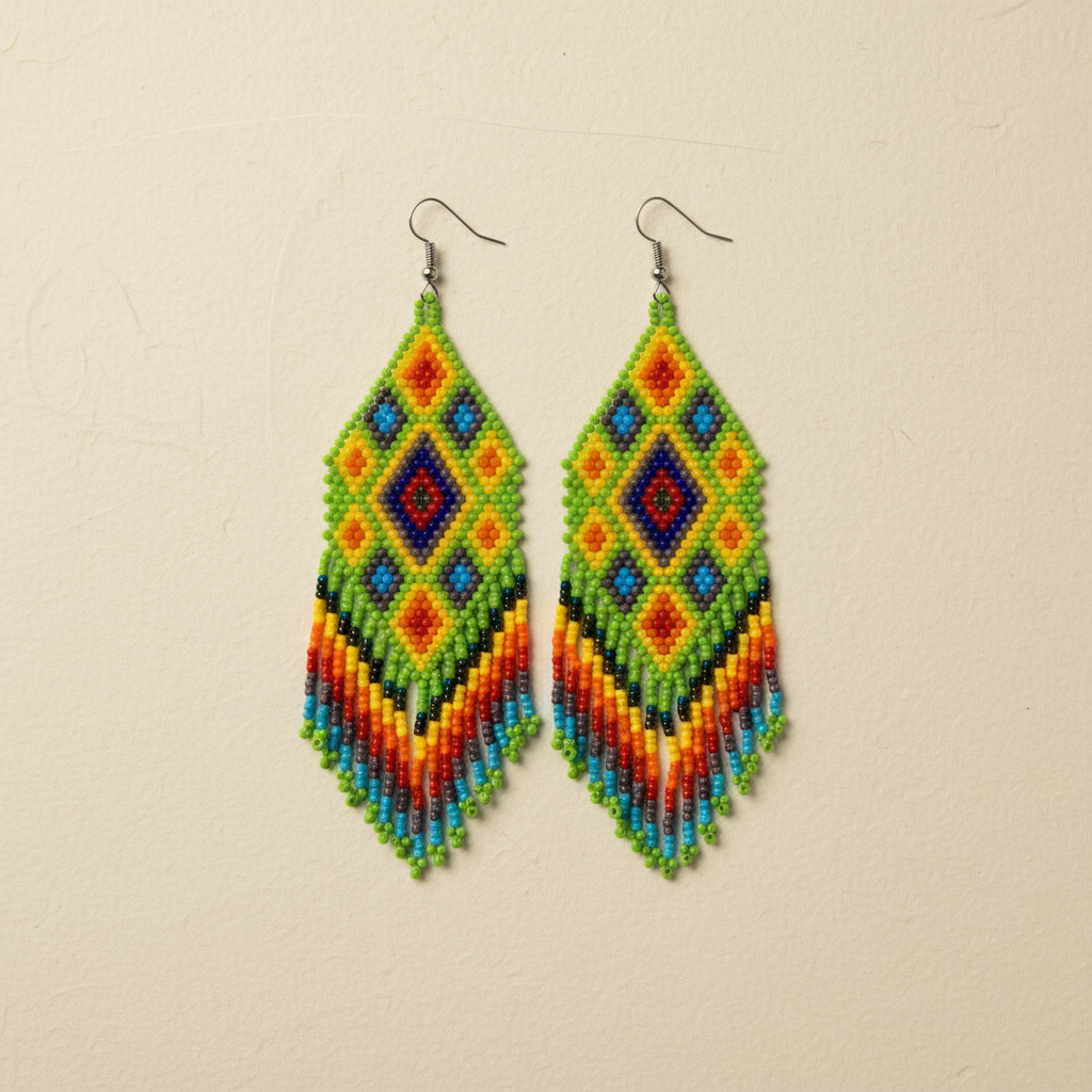 Flor Geometric Seed Bead Boho Fringe Earrings - Guatemala
