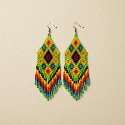 Flor Geometric Seed Bead Boho Fringe Earrings - Guatemala