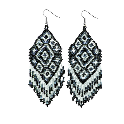 Flor Geometric Seed Bead Boho Fringe Earrings - Guatemala
