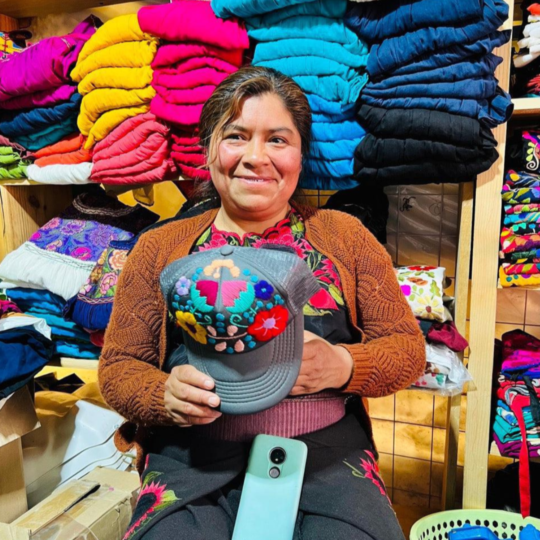 Tulum Hand Embroidered Trucker Flower Hat - Mexico