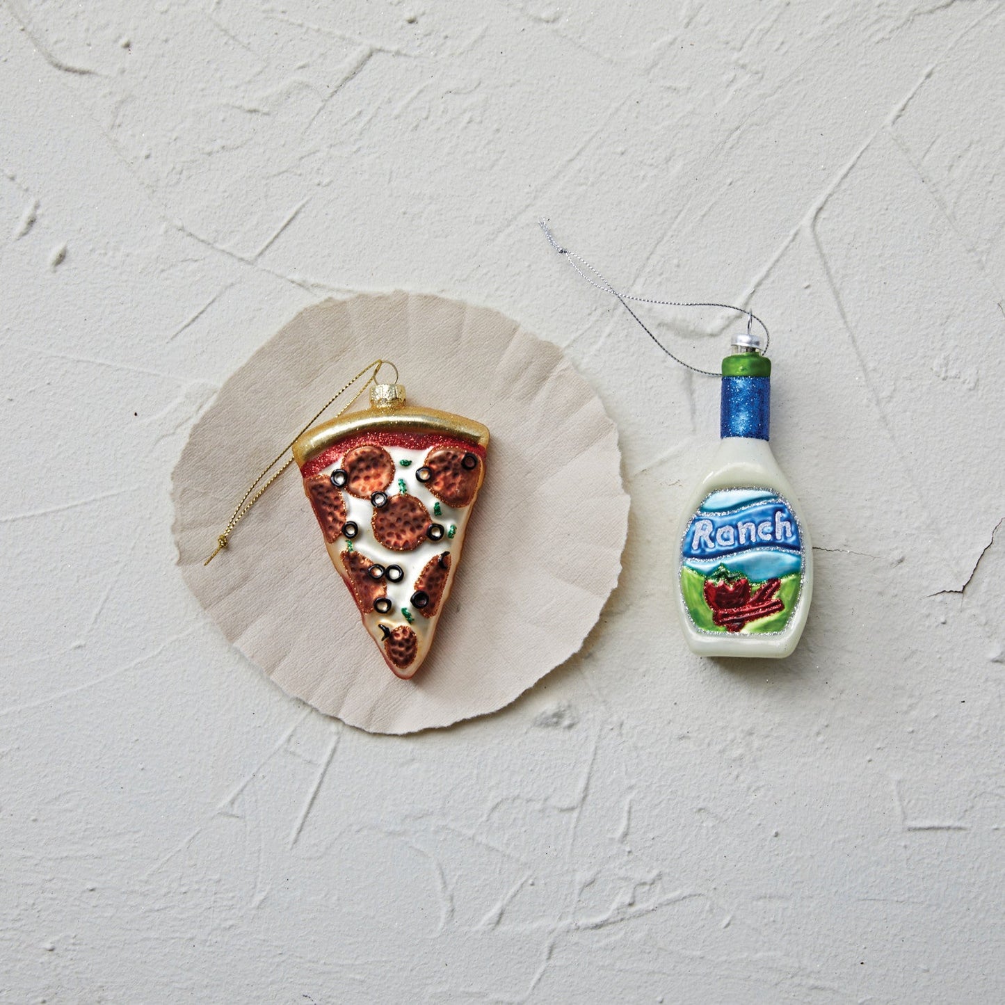 Hand-Painted Glass Pizza Slice Ornament with Glitter