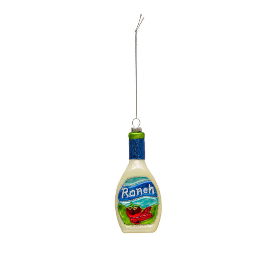 Hand-Painted Glass Ranch Dressing Bottle Ornament with Glitter