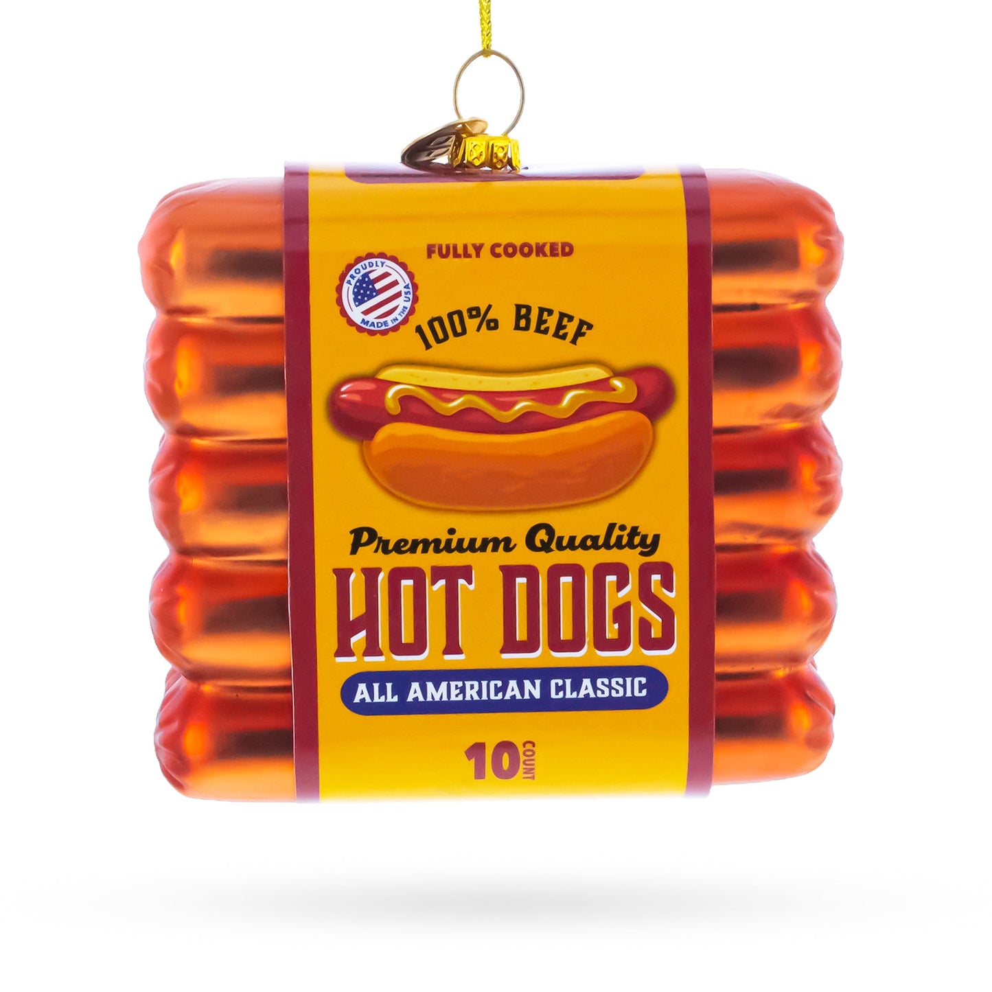 Hot Dogs Pack Glass Christmas Ornament