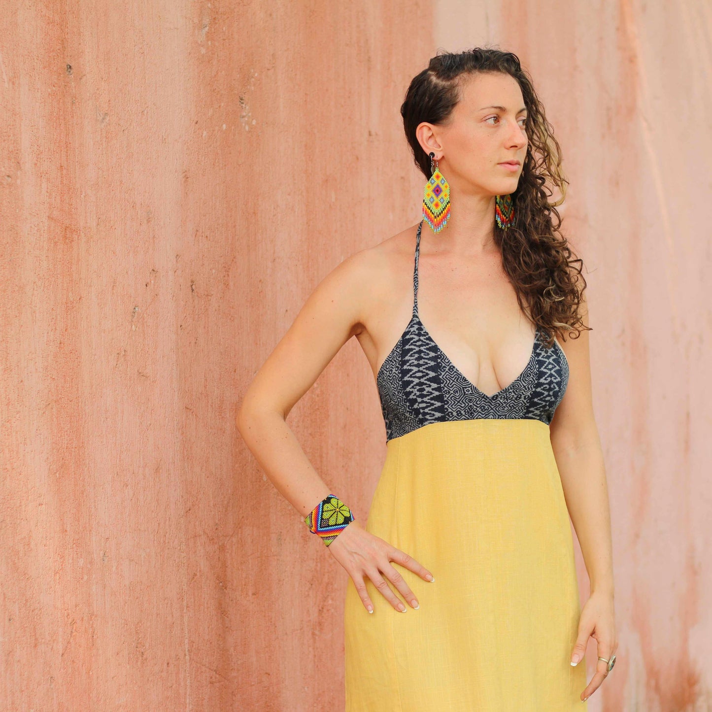 Flor Geometric Seed Bead Boho Fringe Earrings - Guatemala