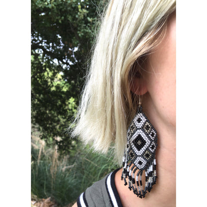 Flor Geometric Seed Bead Boho Fringe Earrings - Guatemala