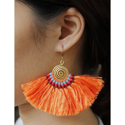 Large Half Moon Tassel Earrings - Thailand