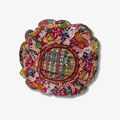 Up-cycled Moon Floral Huipil One-of-a-Kind Round Boho Pillow Cover - Guatemala