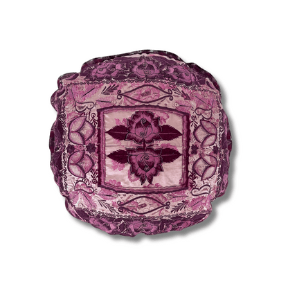 Up-cycled Moon Floral Huipil One-of-a-Kind Round Boho Pillow Cover - Guatemala