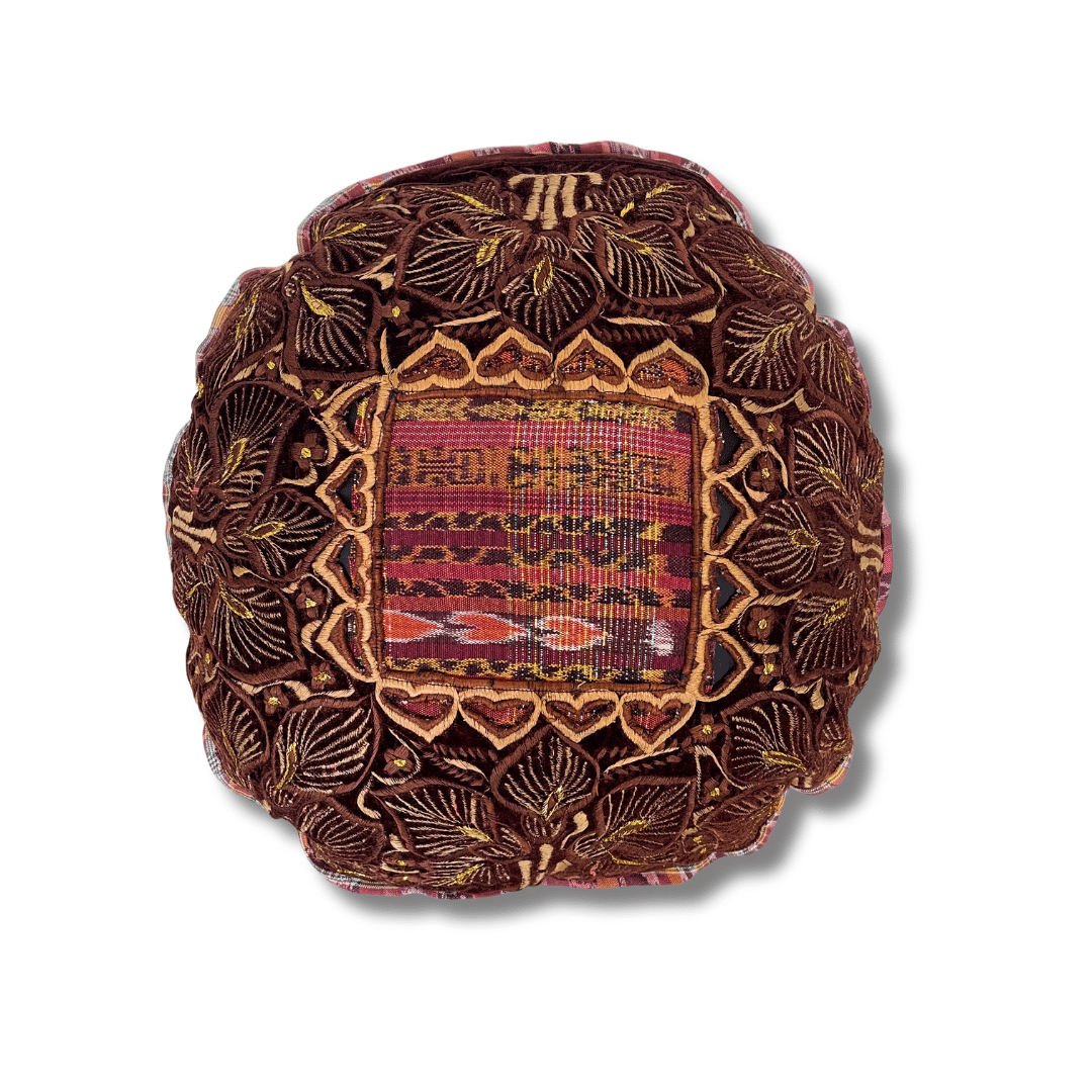 Up-cycled Moon Floral Huipil One-of-a-Kind Round Boho Pillow Cover - Guatemala