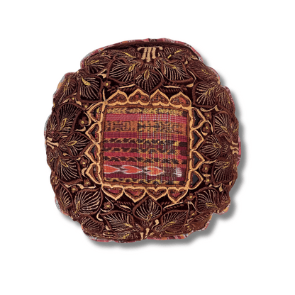 Up-cycled Moon Floral Huipil One-of-a-Kind Round Boho Pillow Cover - Guatemala