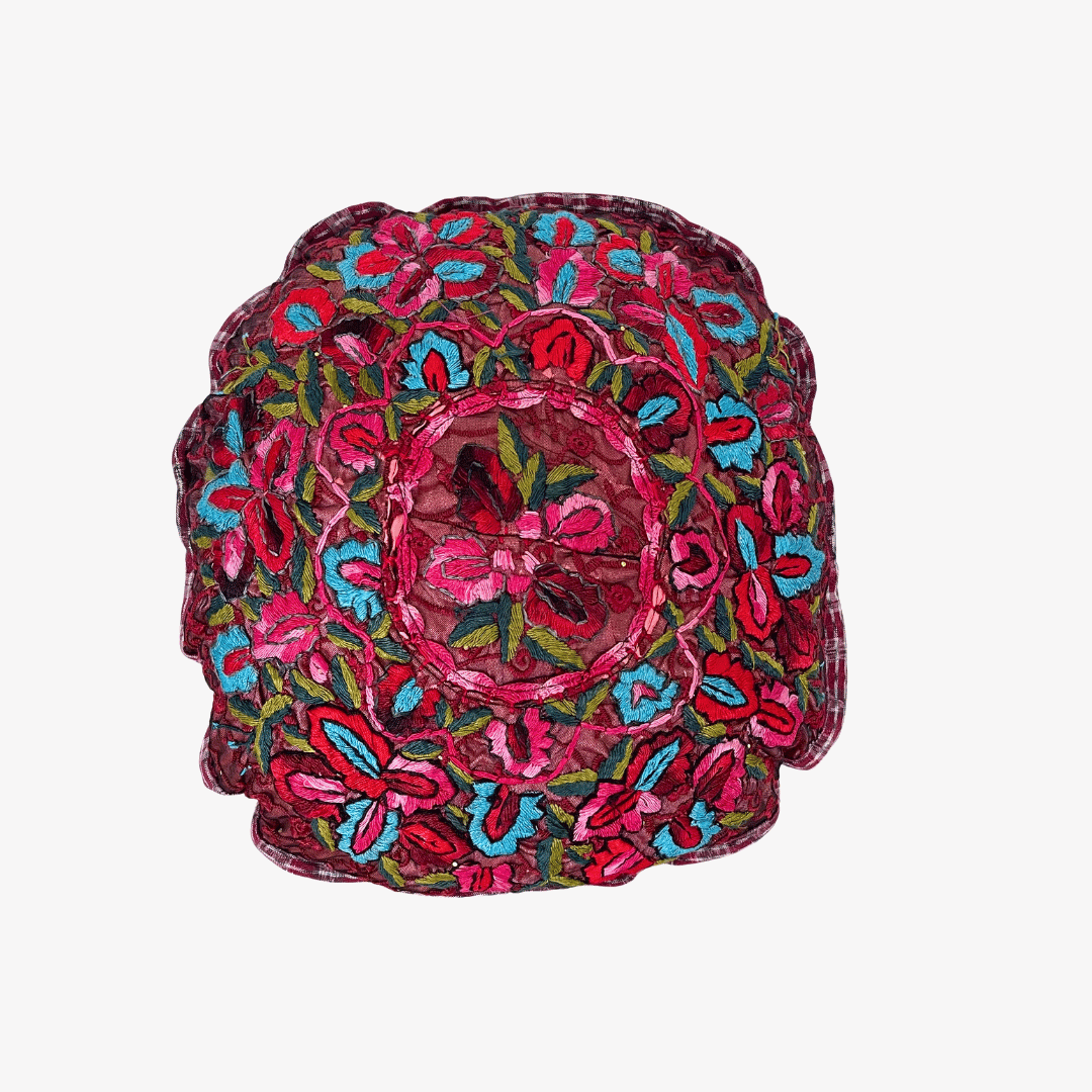 Up-cycled Moon Floral Huipil One-of-a-Kind Round Boho Pillow Cover - Guatemala
