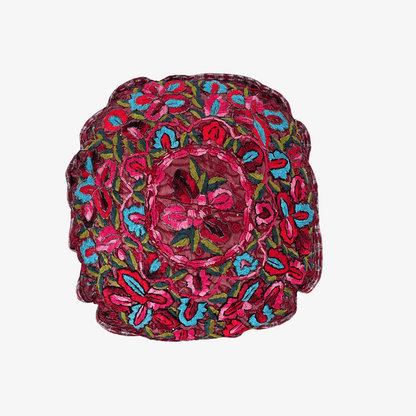 Up-cycled Moon Floral Huipil One-of-a-Kind Round Boho Pillow Cover - Guatemala