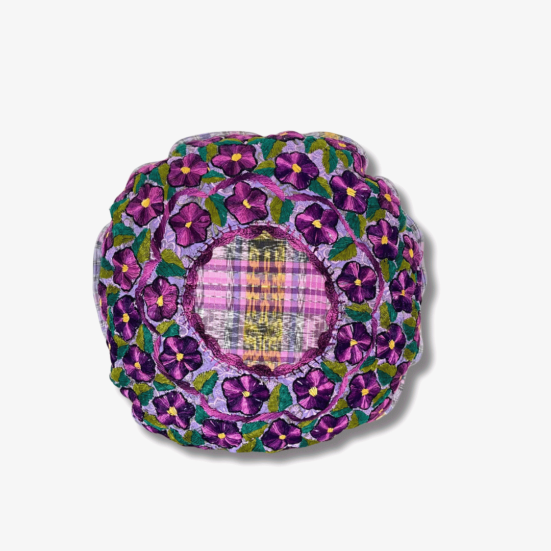 Up-cycled Moon Floral Huipil One-of-a-Kind Round Boho Pillow Cover - Guatemala