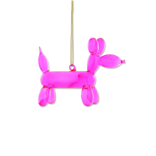 Pink Balloon Dog Glass Ornament